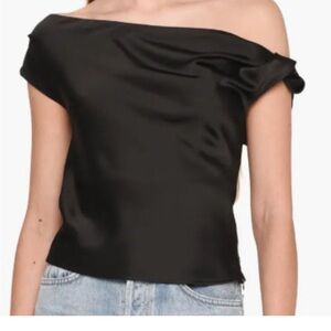 Wayf Black Satin Off-Shoulder Top
